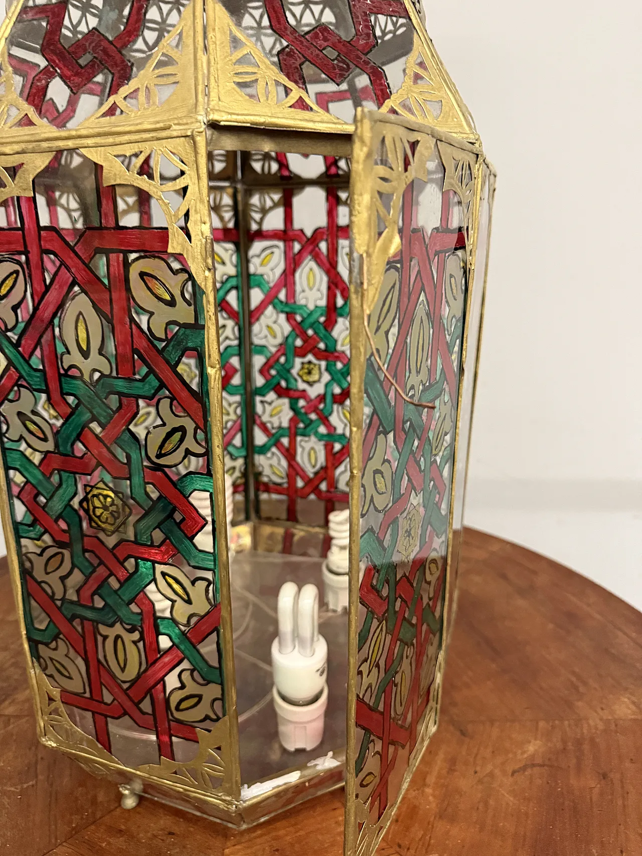 Lantern in brass and painted glass Morocco, 20th century 9