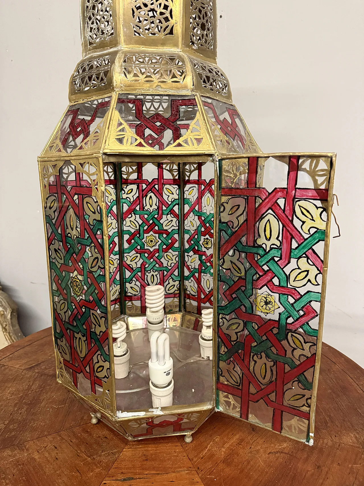 Lantern in brass and painted glass Morocco, 20th century 10
