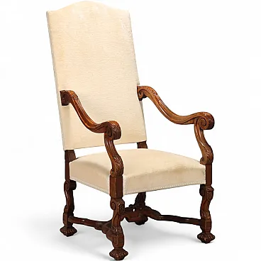 Neobaroque armchair in walnut-stained beech, 20th century