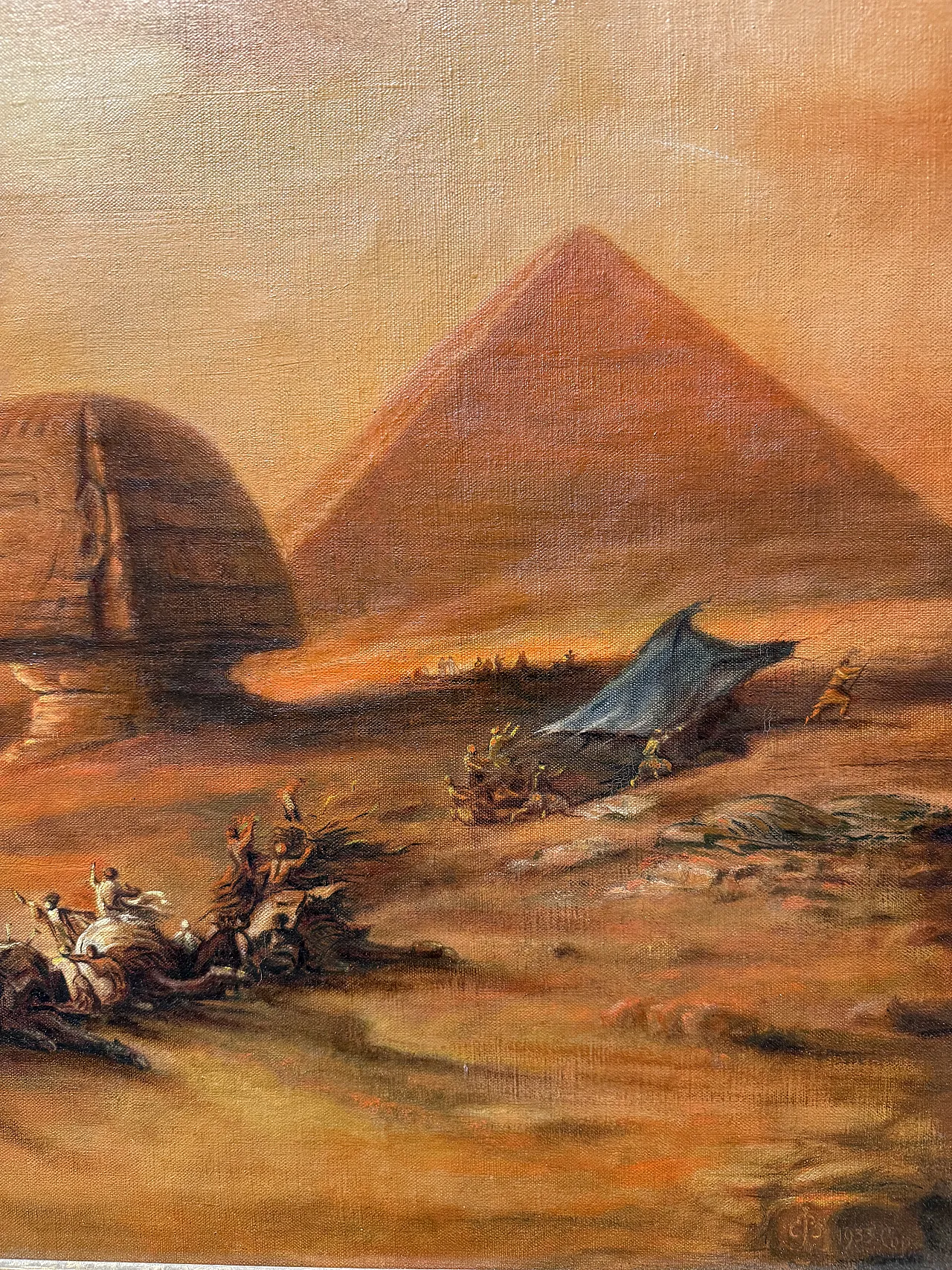 Oil painting on canvas Pyramids and characters orientalist landscape 9