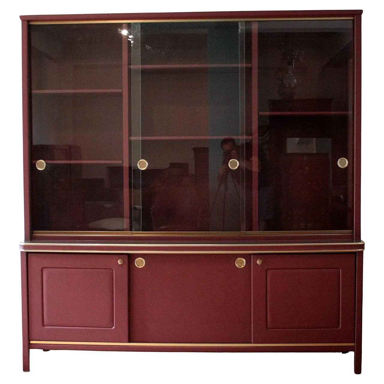 Double-body sideboard in burgundy leather by Umberto Mascagni, 1950s 1