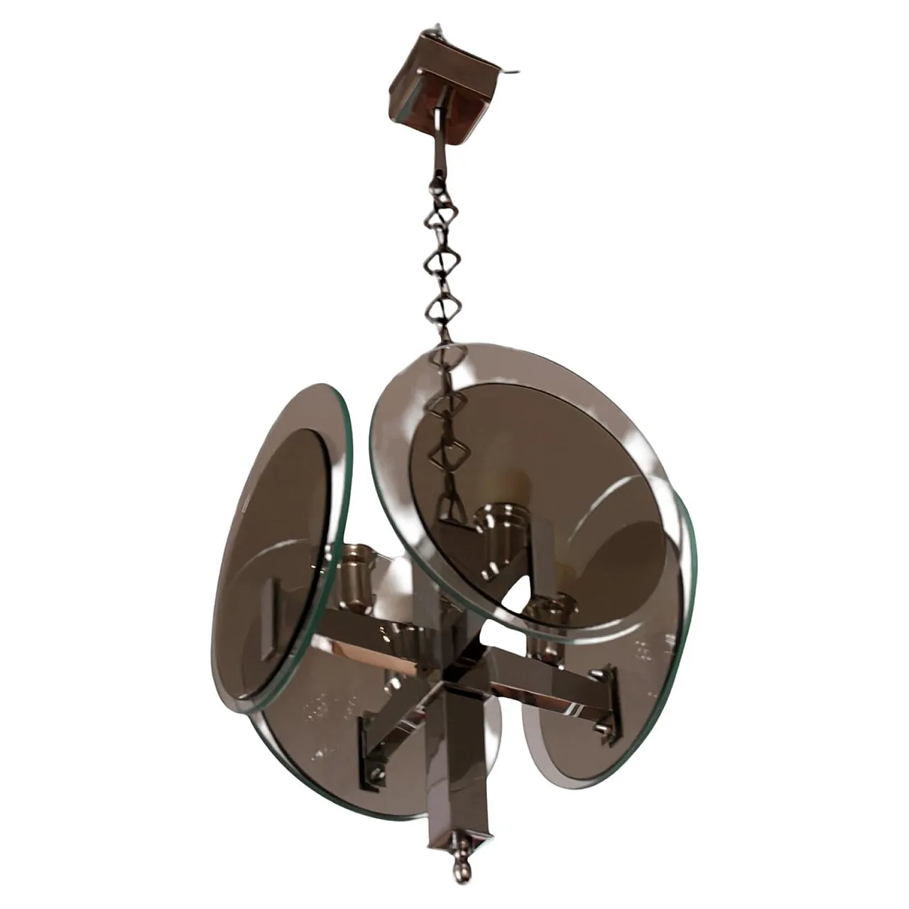 Art Deco chandelier in chromed metal and glass, 1970s 1