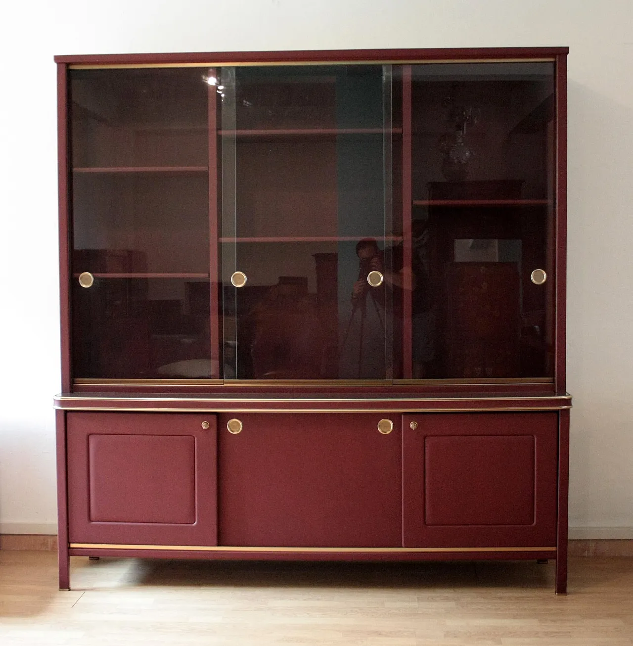 Double-body sideboard in burgundy leather by Umberto Mascagni, 1950s 2