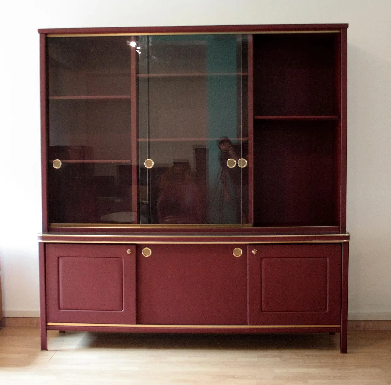 Double-body sideboard in burgundy leather by Umberto Mascagni, 1950s 3