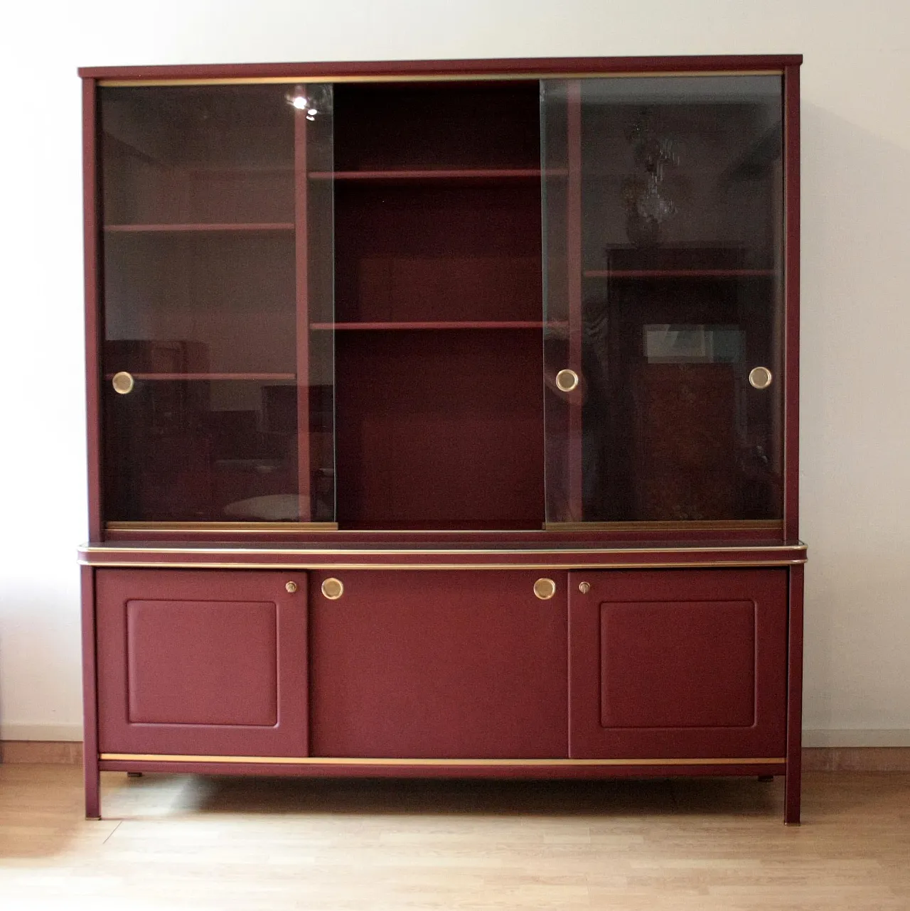 Double-body sideboard in burgundy leather by Umberto Mascagni, 1950s 4