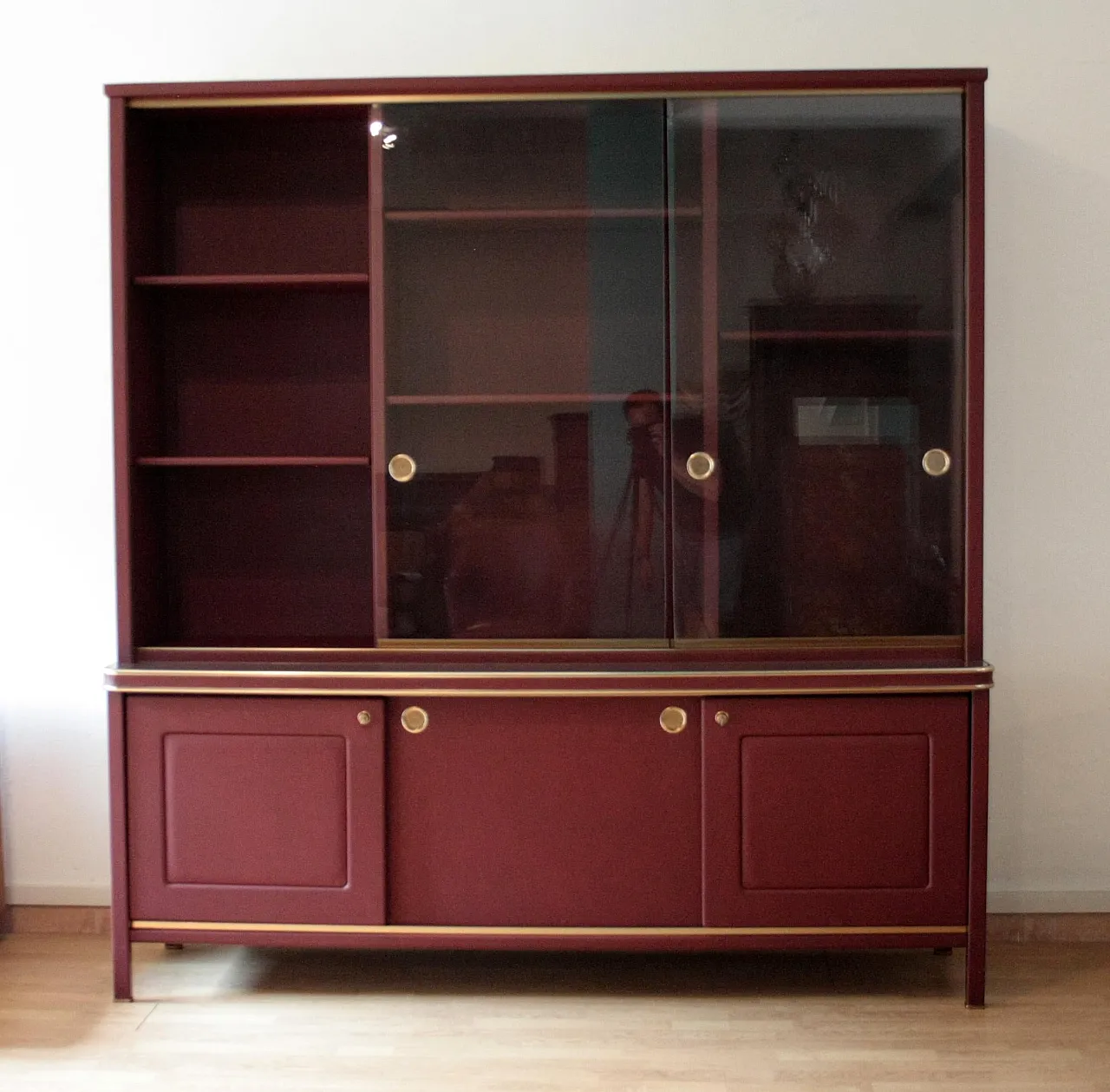 Double-body sideboard in burgundy leather by Umberto Mascagni, 1950s 5