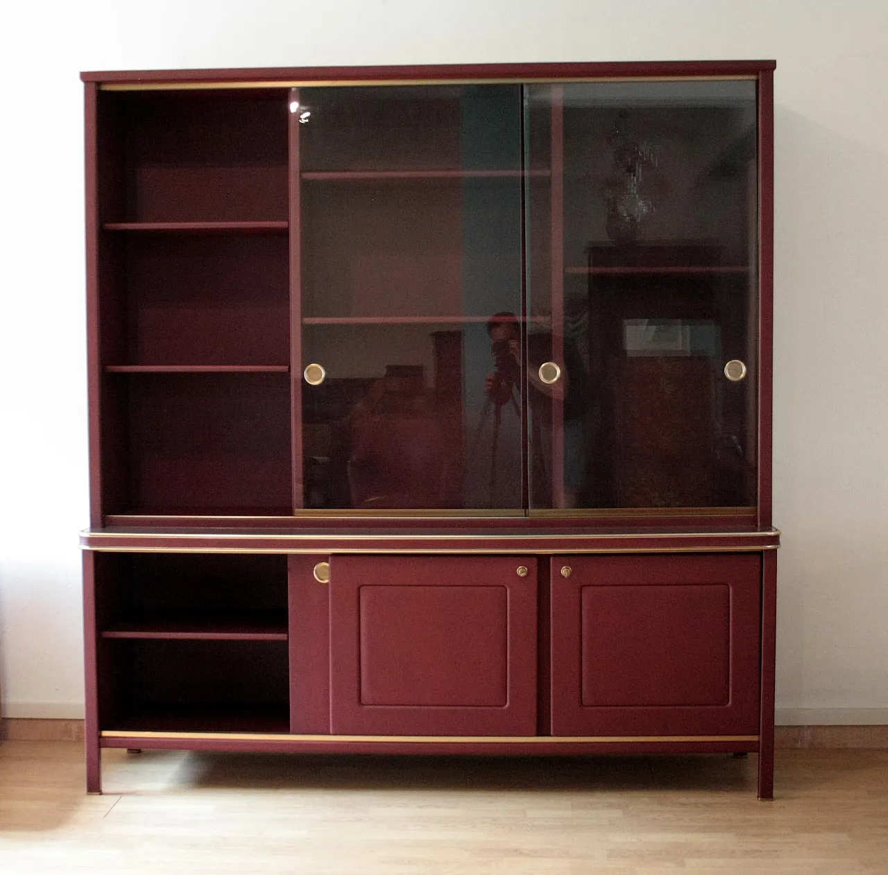 Double-body sideboard in burgundy leather by Umberto Mascagni, 1950s 6