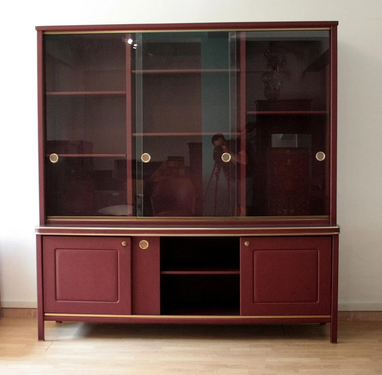 Double-body sideboard in burgundy leather by Umberto Mascagni, 1950s 7
