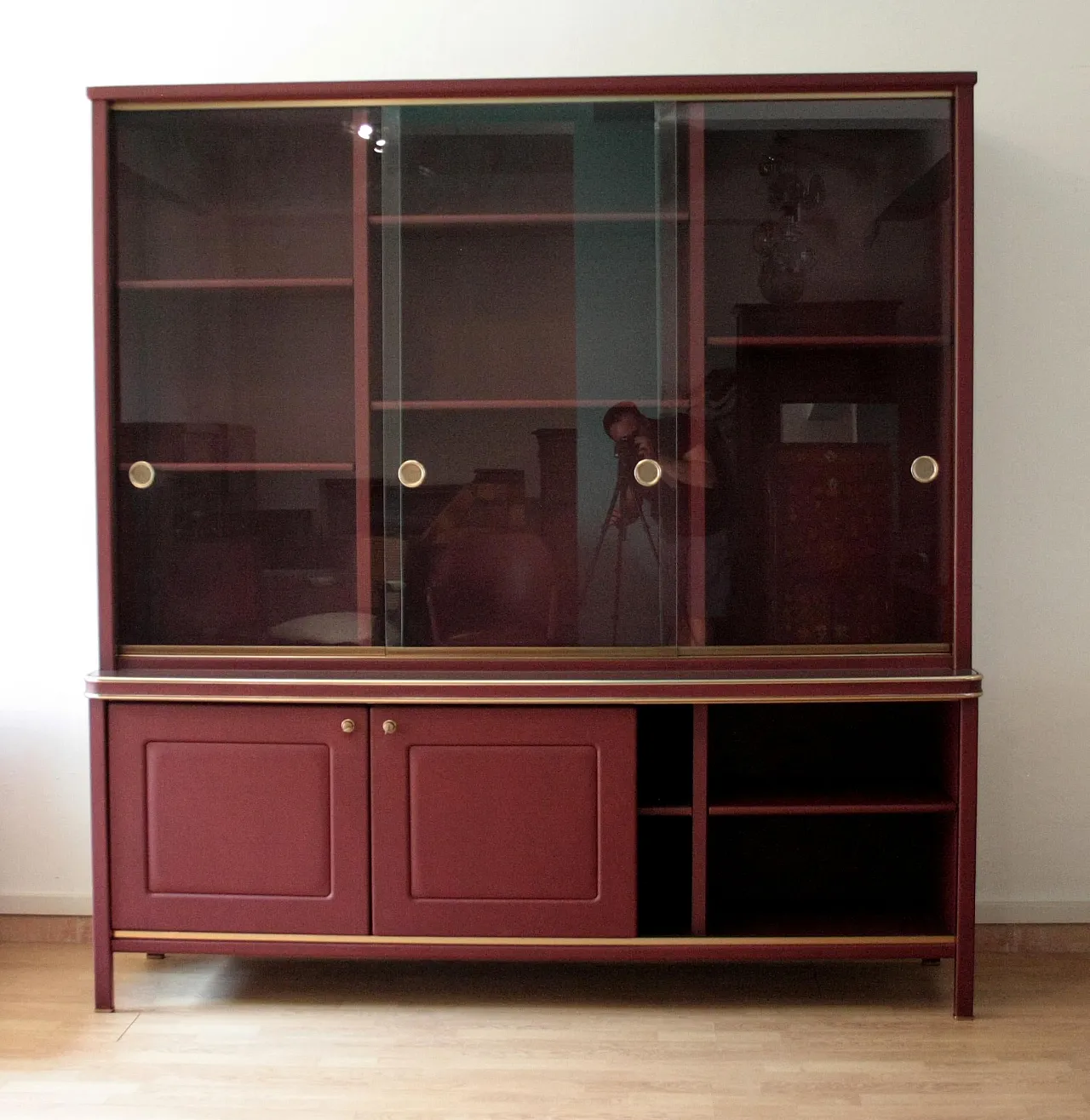 Double-body sideboard in burgundy leather by Umberto Mascagni, 1950s 8