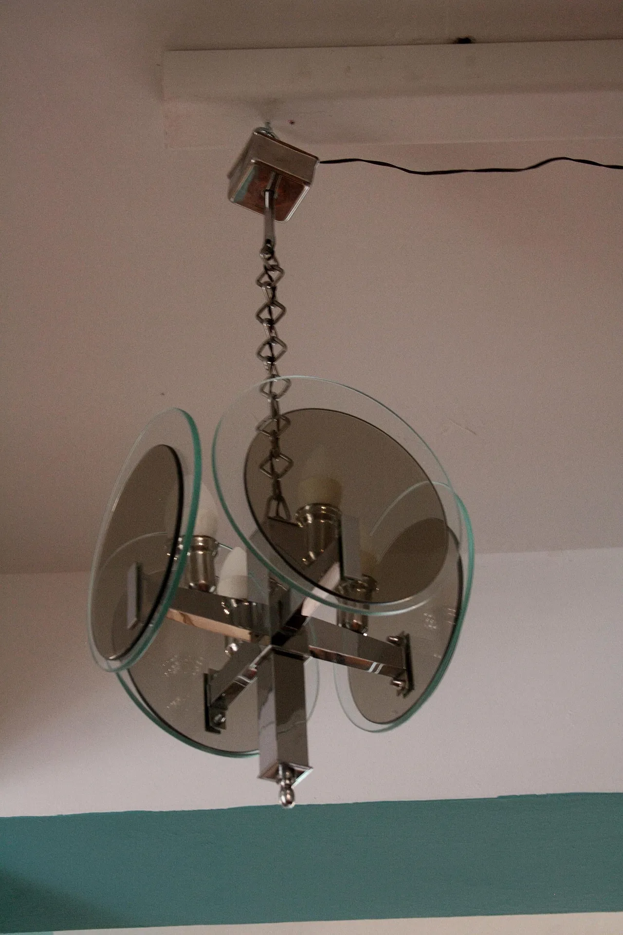 Art Deco chandelier in chromed metal and glass, 1970s 6