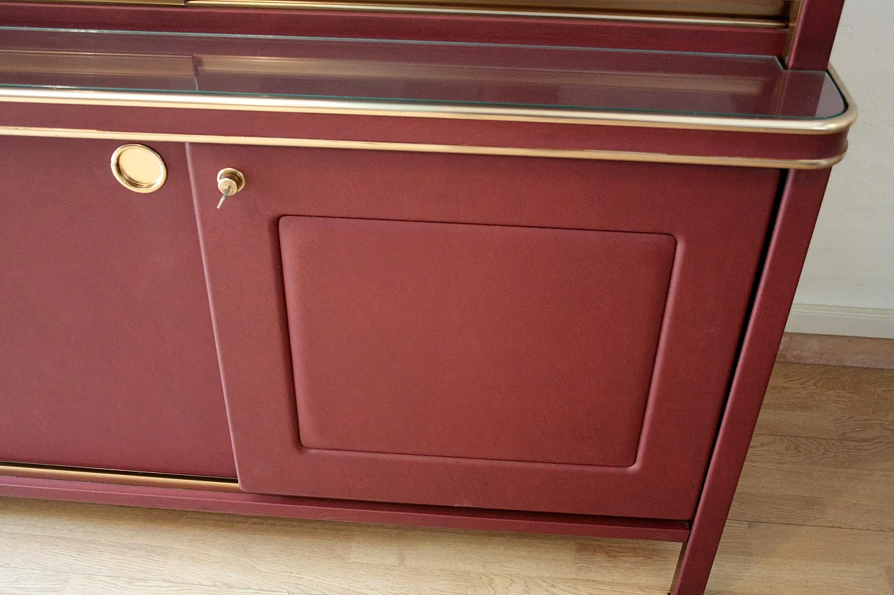 Double-body sideboard in burgundy leather by Umberto Mascagni, 1950s 10
