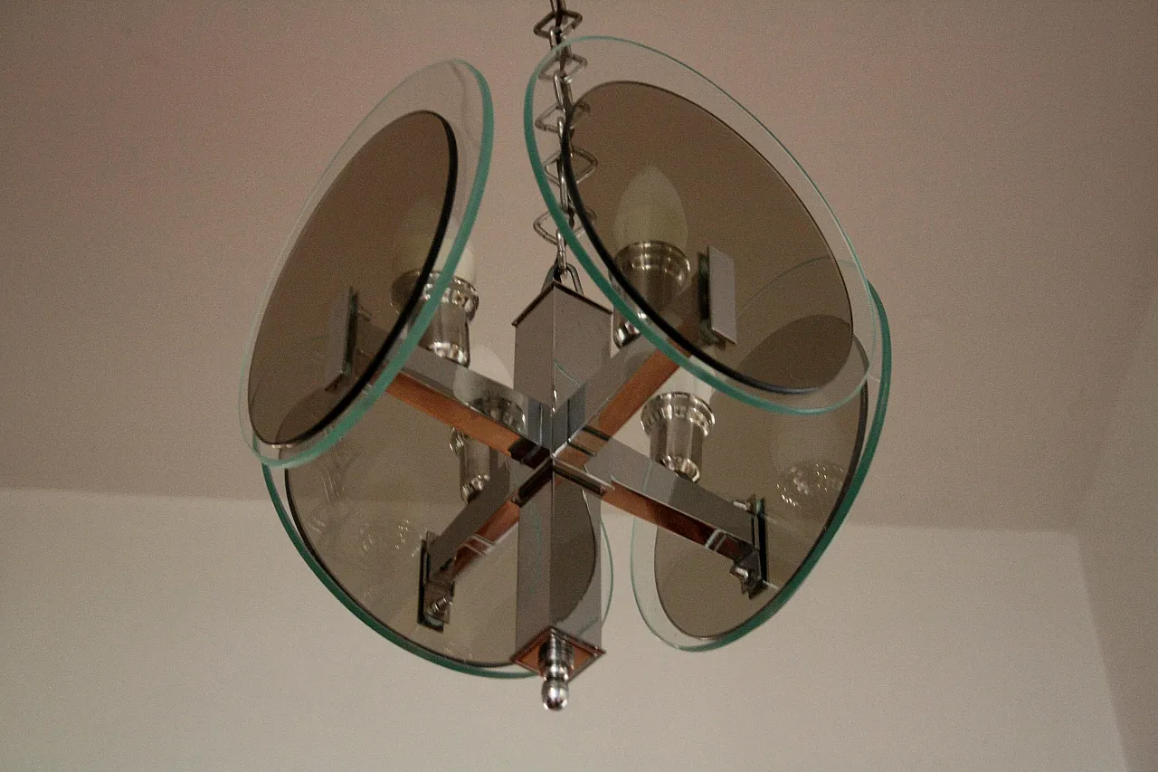 Art Deco chandelier in chromed metal and glass, 1970s 7