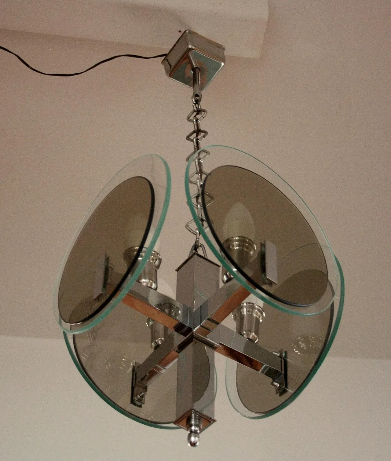Art Deco chandelier in chromed metal and glass, 1970s 8