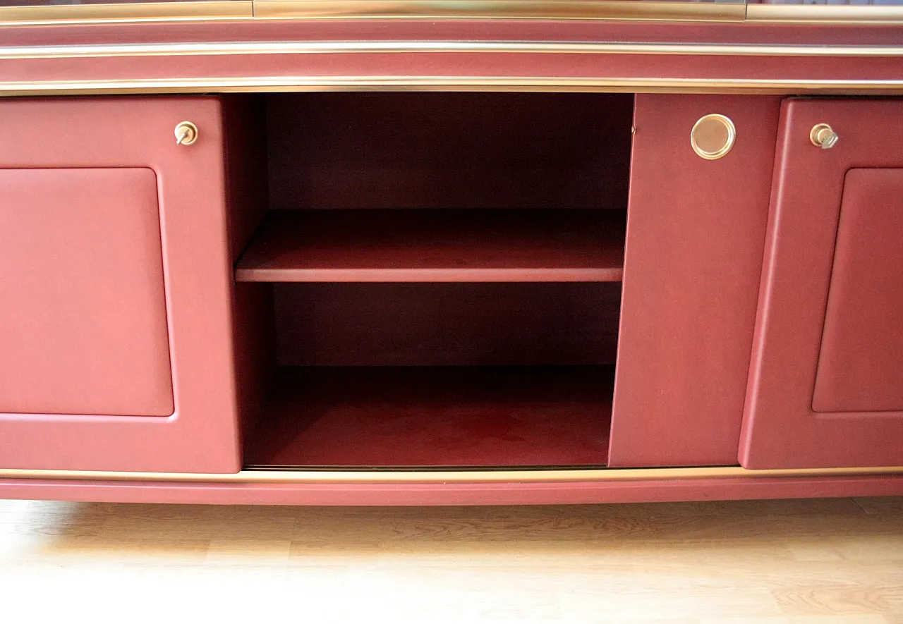 Double-body sideboard in burgundy leather by Umberto Mascagni, 1950s 12