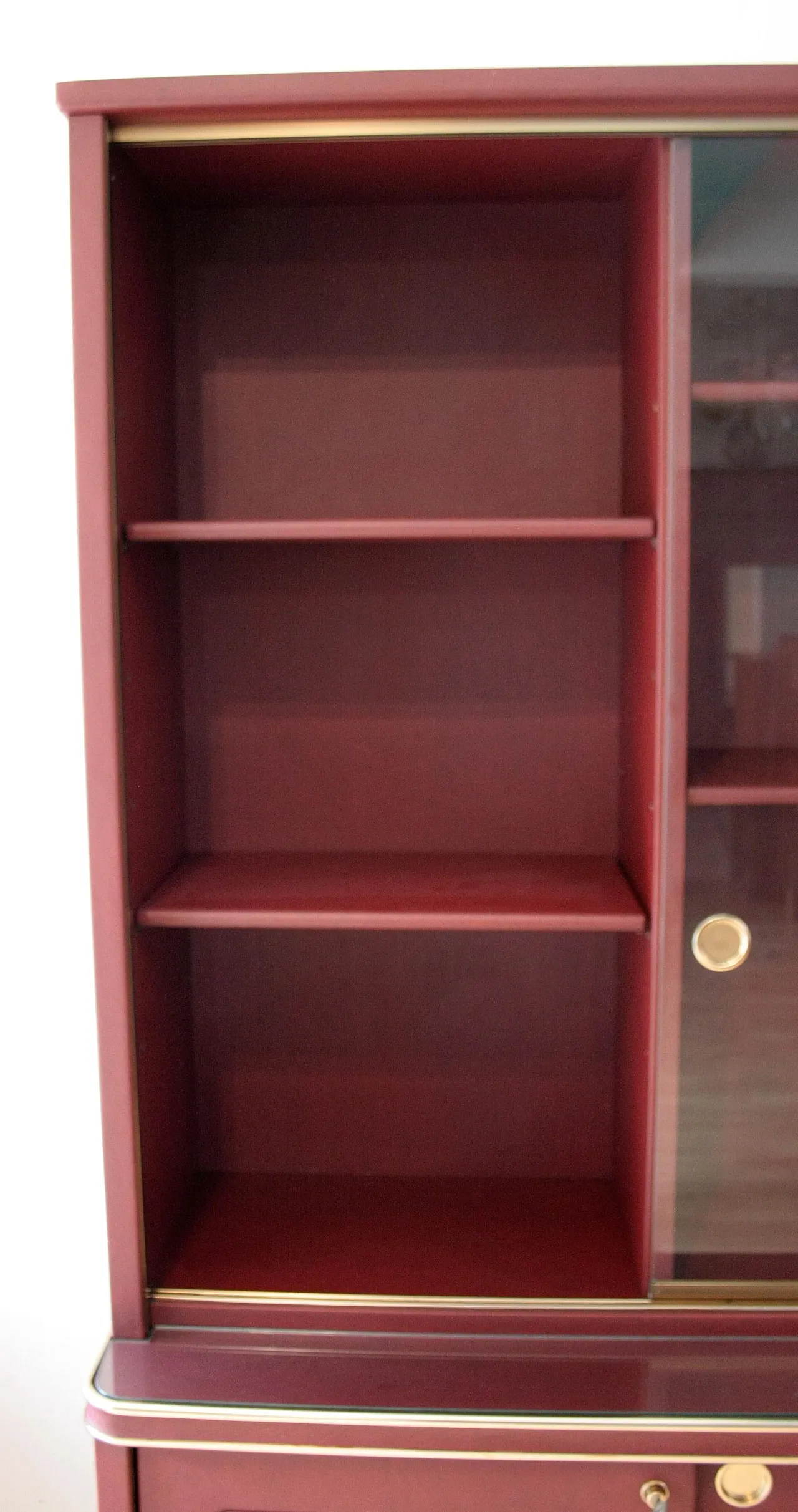 Double-body sideboard in burgundy leather by Umberto Mascagni, 1950s 15