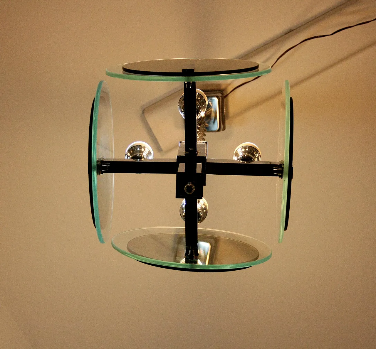 Art Deco chandelier in chromed metal and glass, 1970s 12