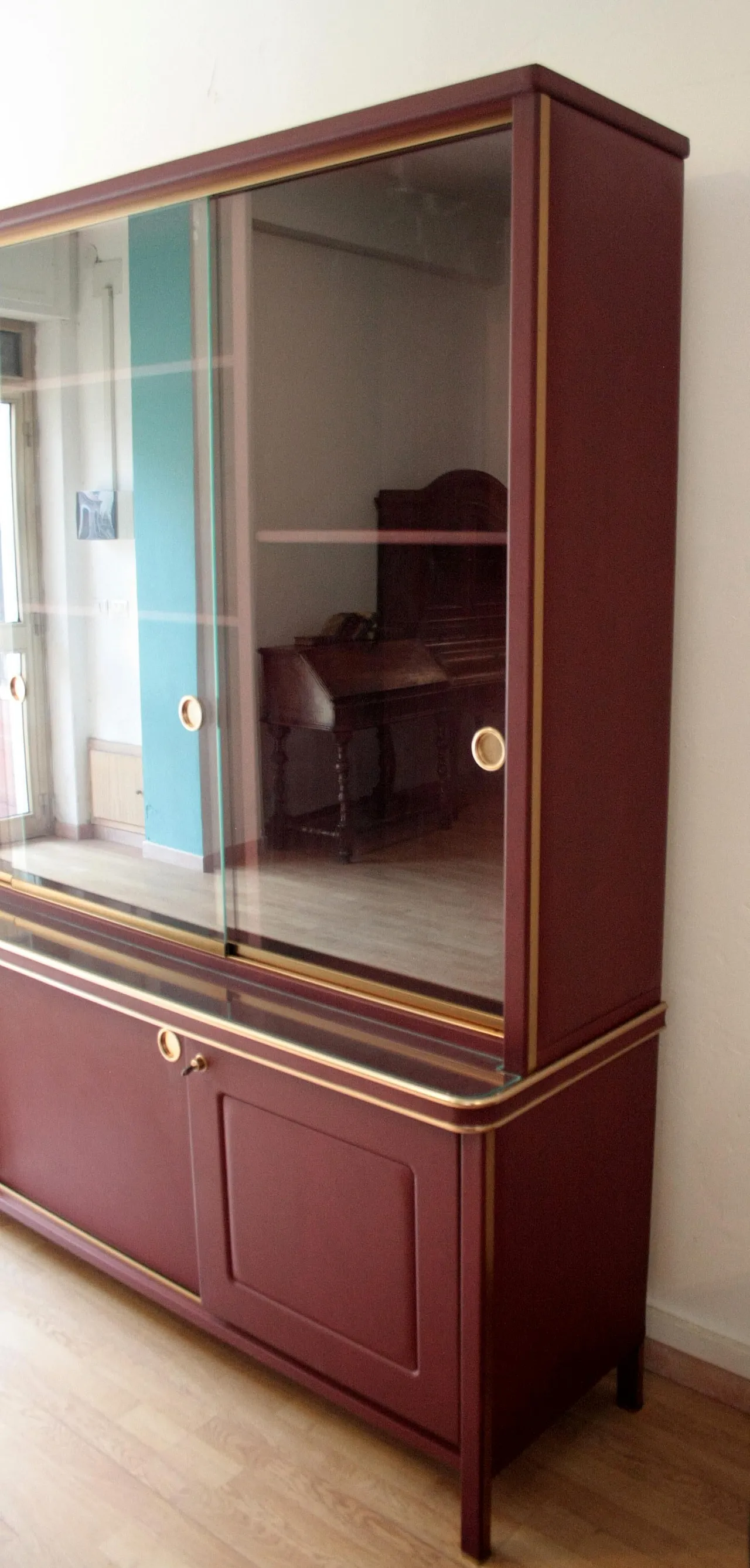 Double-body sideboard in burgundy leather by Umberto Mascagni, 1950s 18