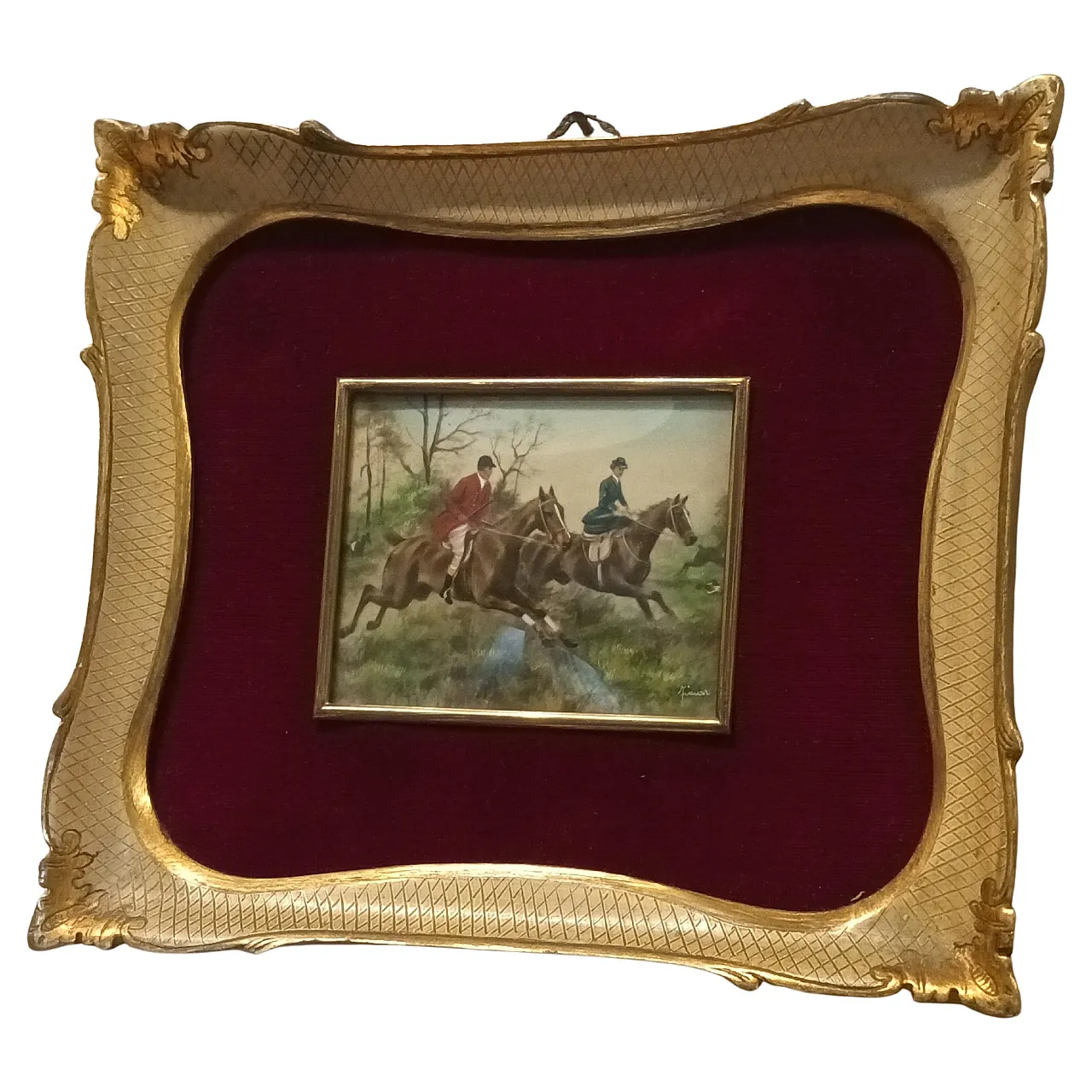 Miniature Hunting Scene, oil on canvas, 19th century 1
