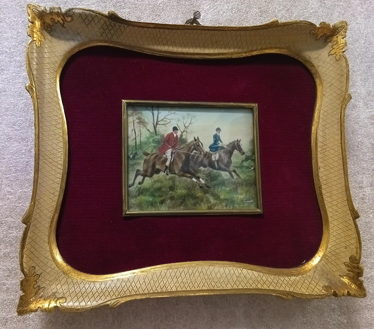 Miniature Hunting Scene, oil on canvas, 19th century 2