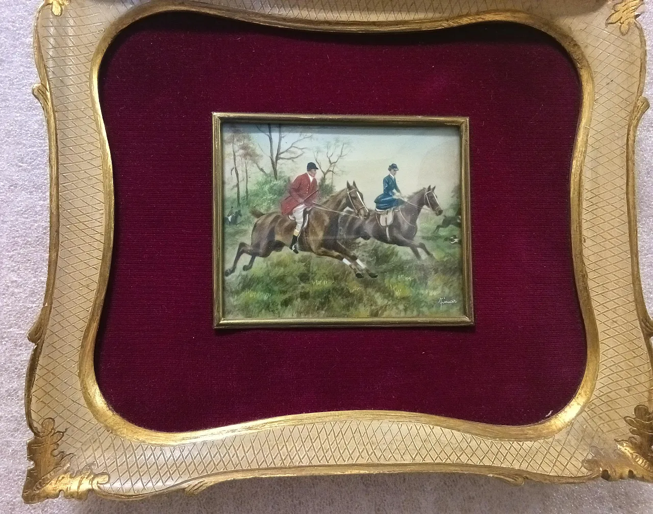 Miniature Hunting Scene, oil on canvas, 19th century 9