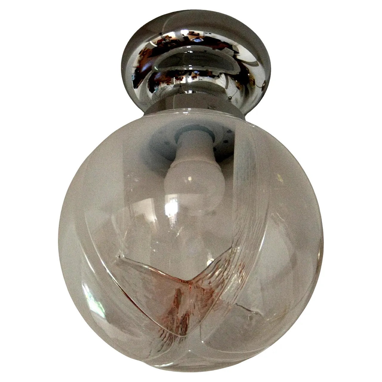 Chromed ceiling lamp in Murano blown glass, 1960s 1