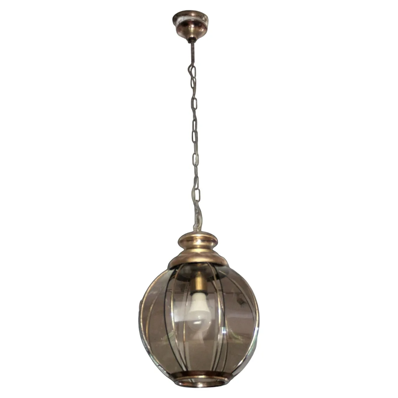 Brass chandelier with segmented smoked glass, late 20th century 1