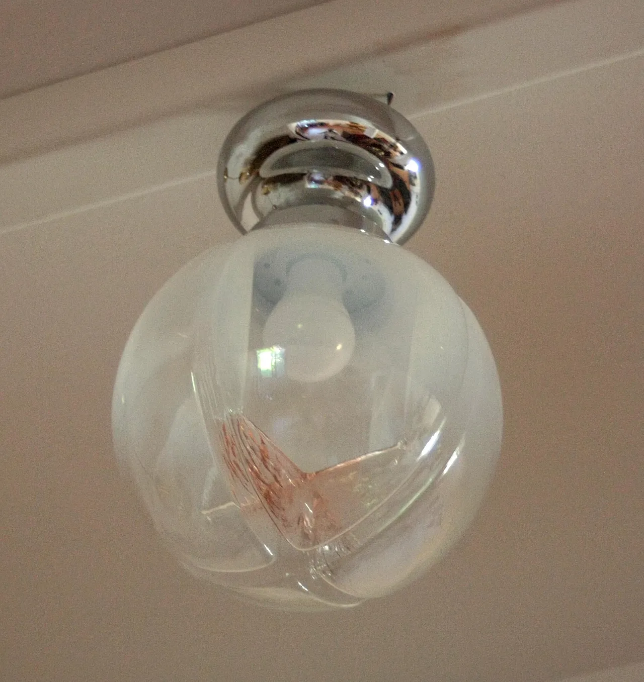 Chromed ceiling lamp in Murano blown glass, 1960s 2