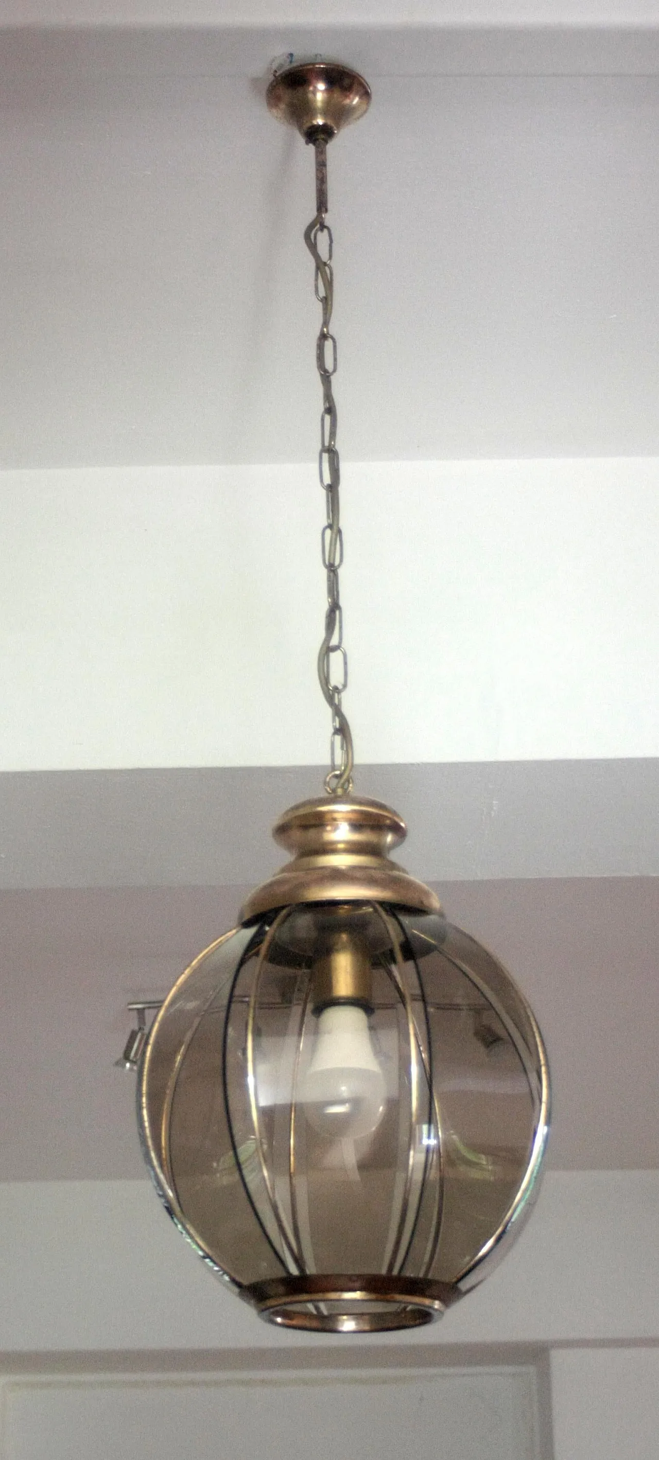 Brass chandelier with segmented smoked glass, late 20th century 2