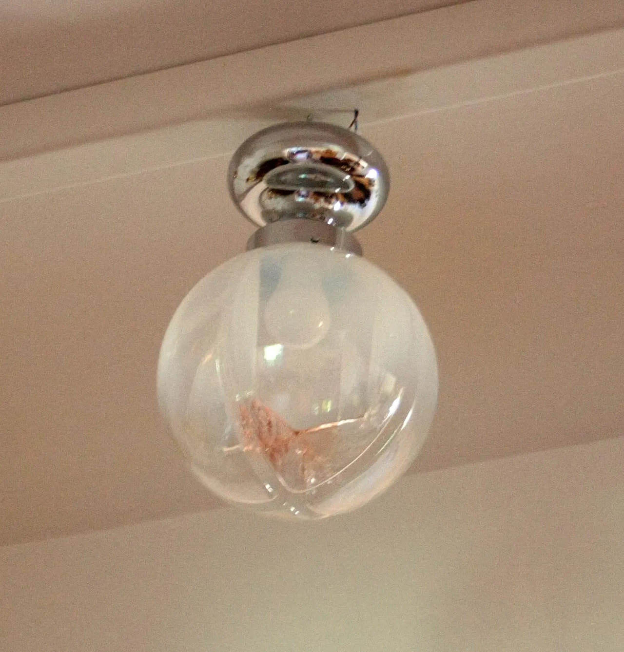 Chromed ceiling lamp in Murano blown glass, 1960s 3