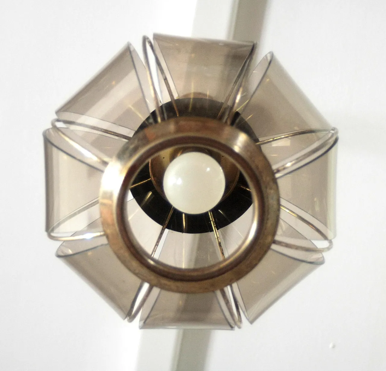 Brass chandelier with segmented smoked glass, late 20th century 4