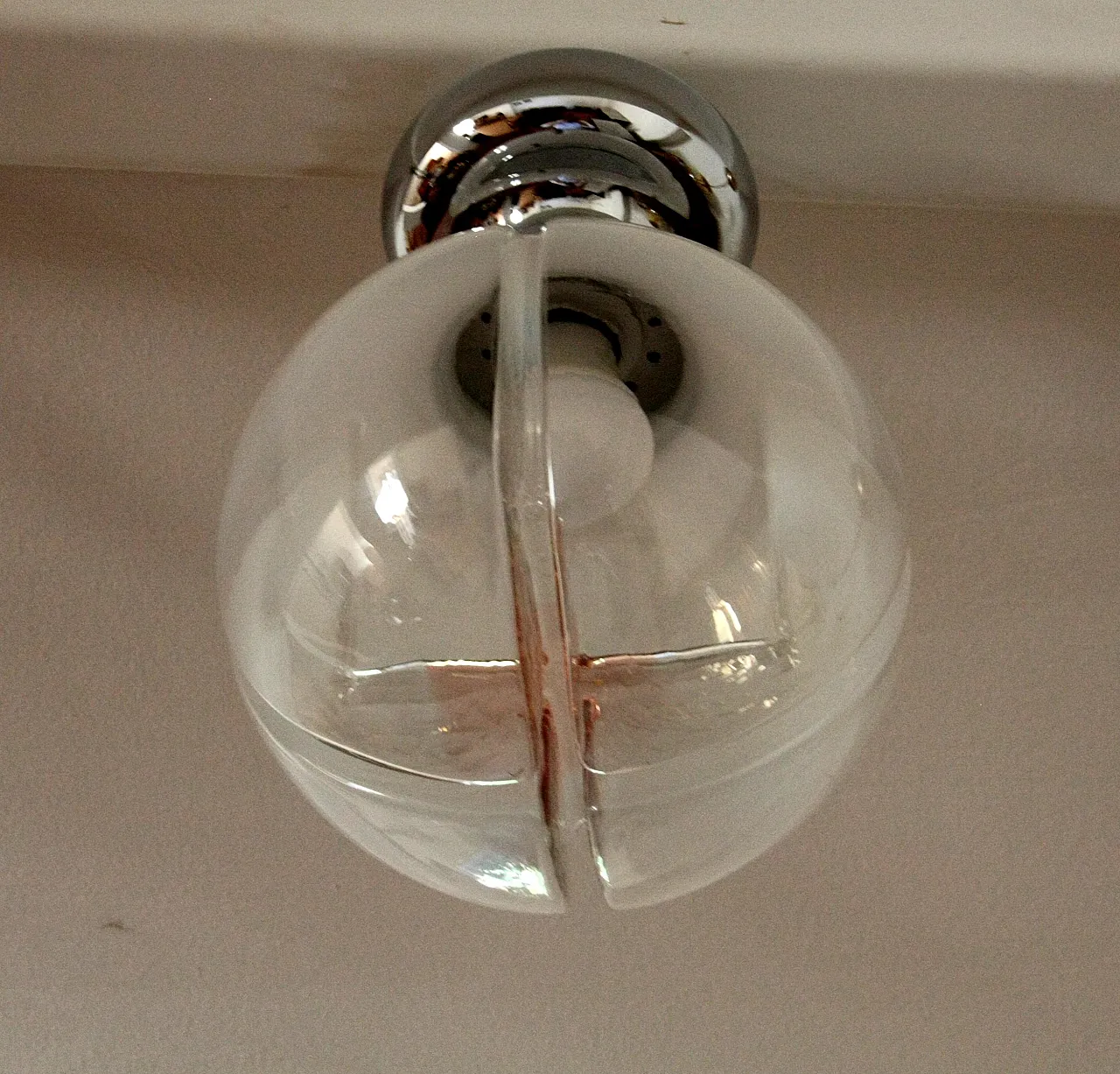 Chromed ceiling lamp in Murano blown glass, 1960s 6