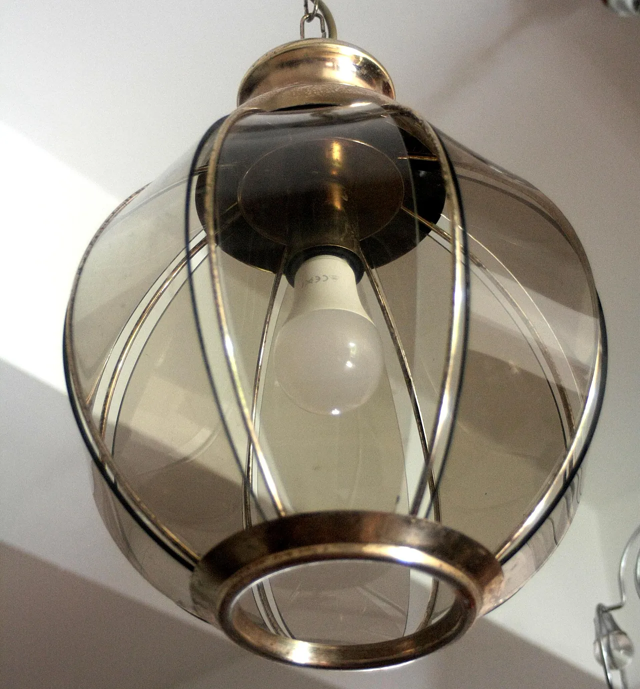 Brass chandelier with segmented smoked glass, late 20th century 5