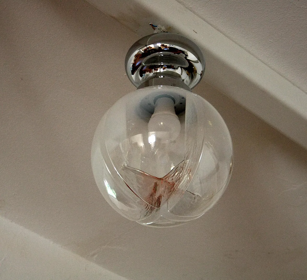 Chromed ceiling lamp in Murano blown glass, 1960s 7