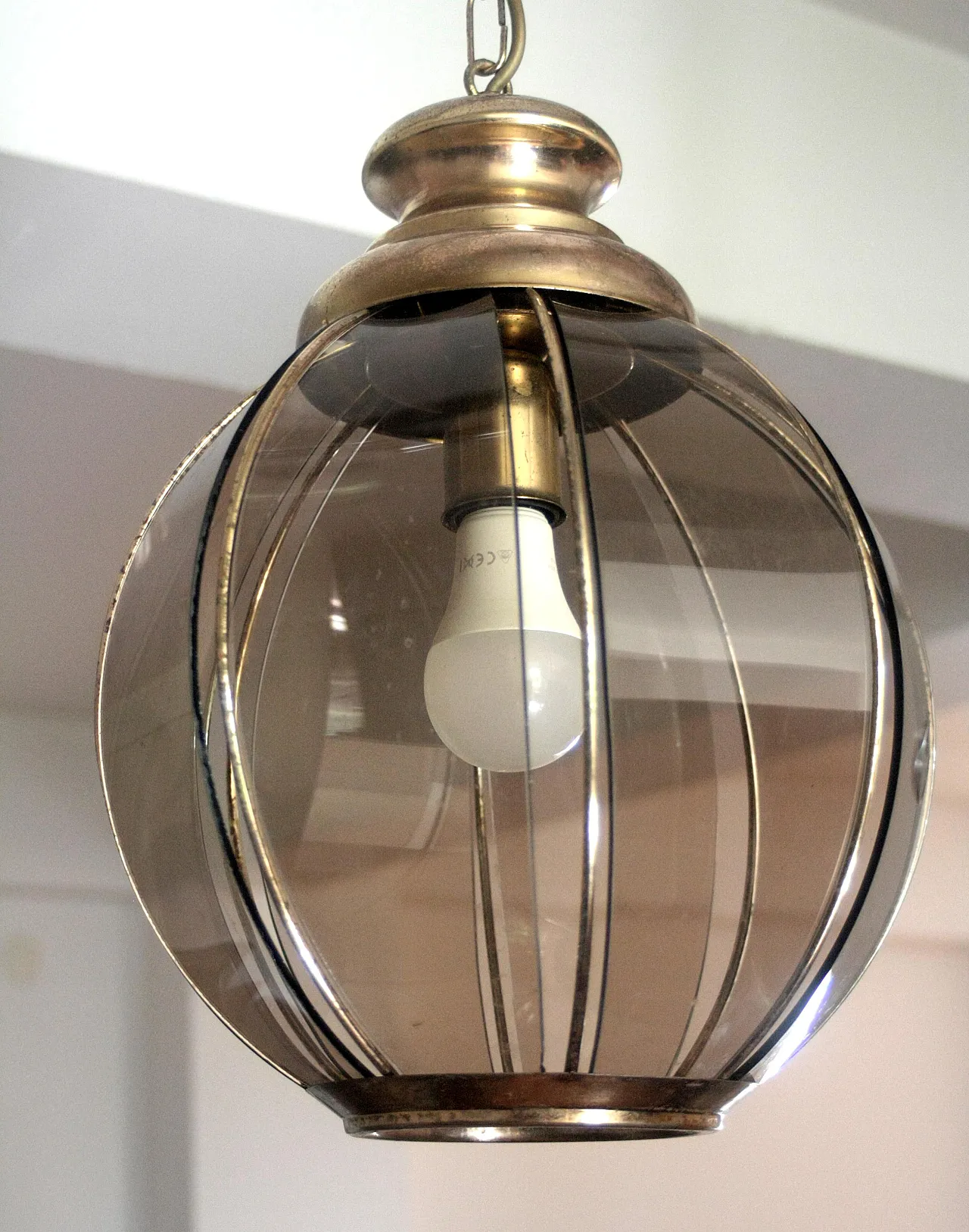 Brass chandelier with segmented smoked glass, late 20th century 6