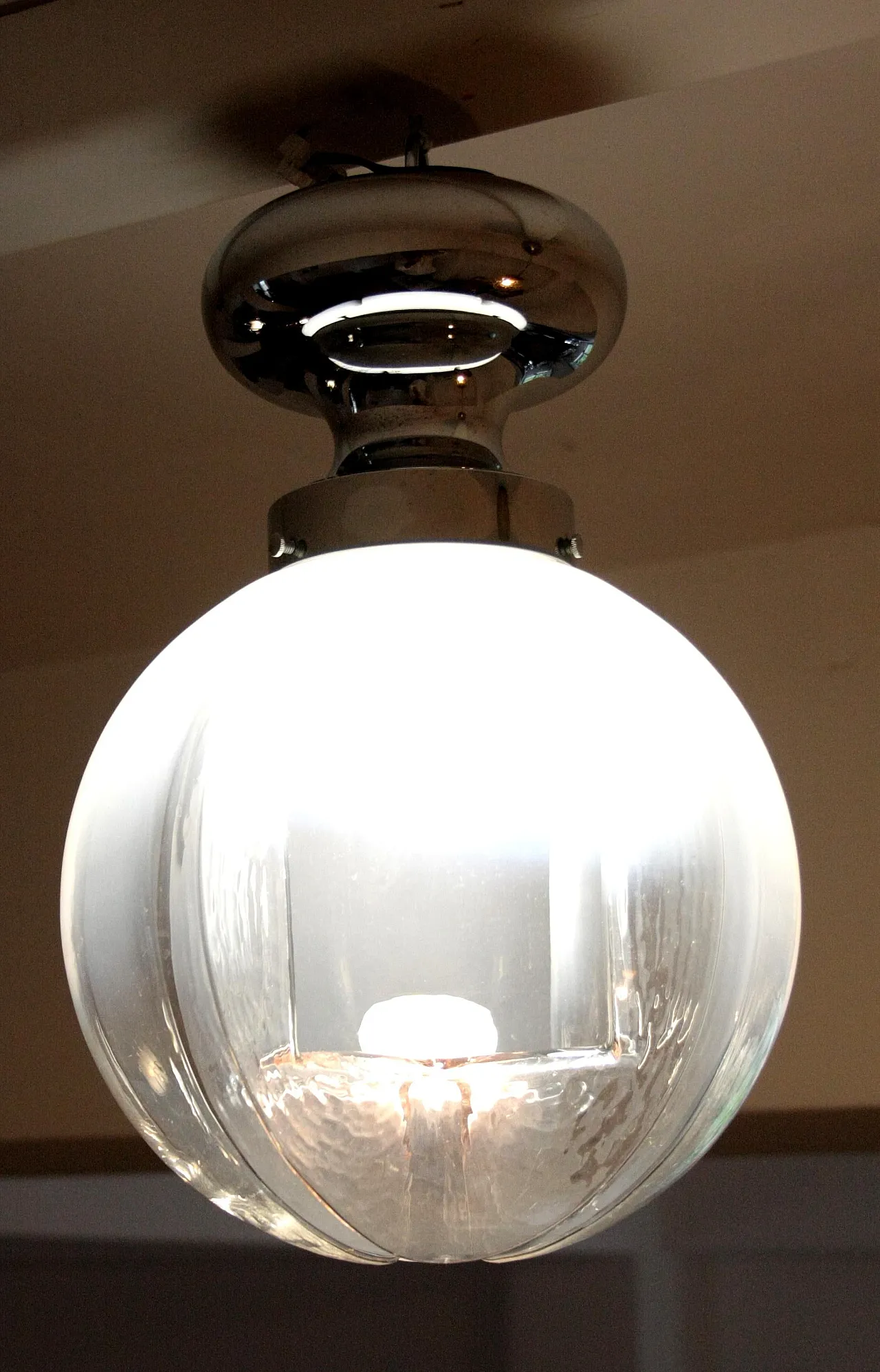 Chromed ceiling lamp in Murano blown glass, 1960s 8
