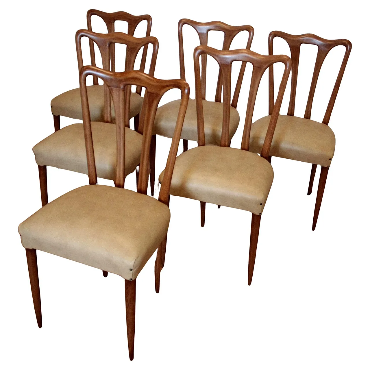 6 Mid-Century Modern chairs in white faux leather, 1960s 1