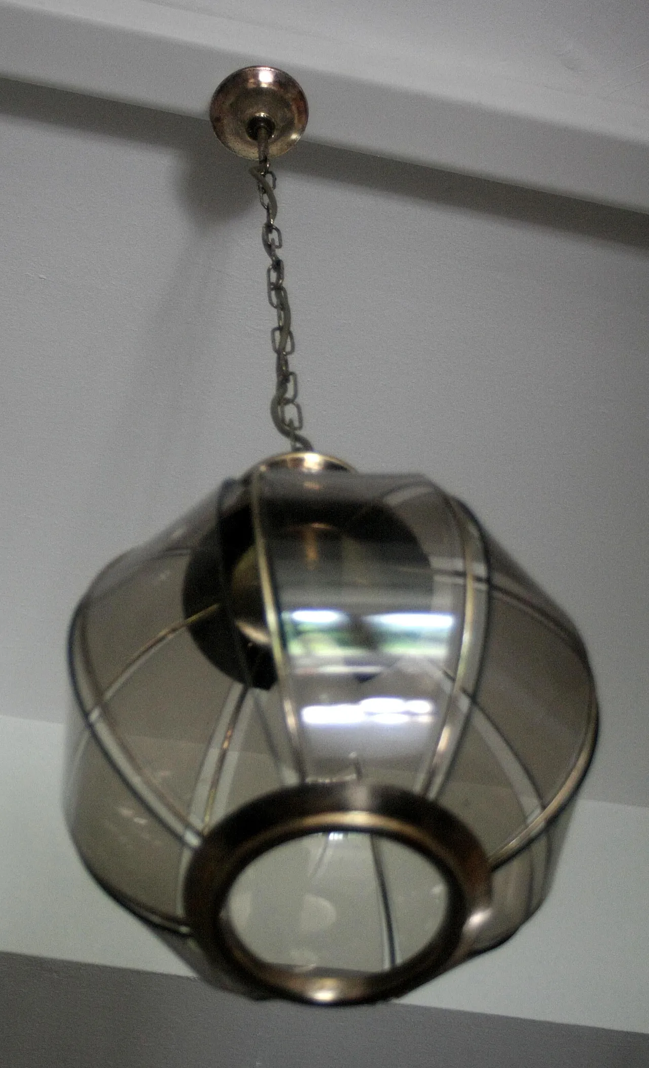 Brass chandelier with segmented smoked glass, late 20th century 9