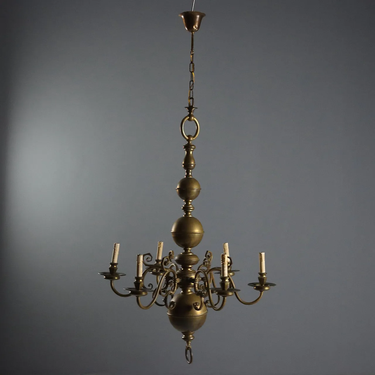 Lampadario olandese i bronzo, primo '900 1