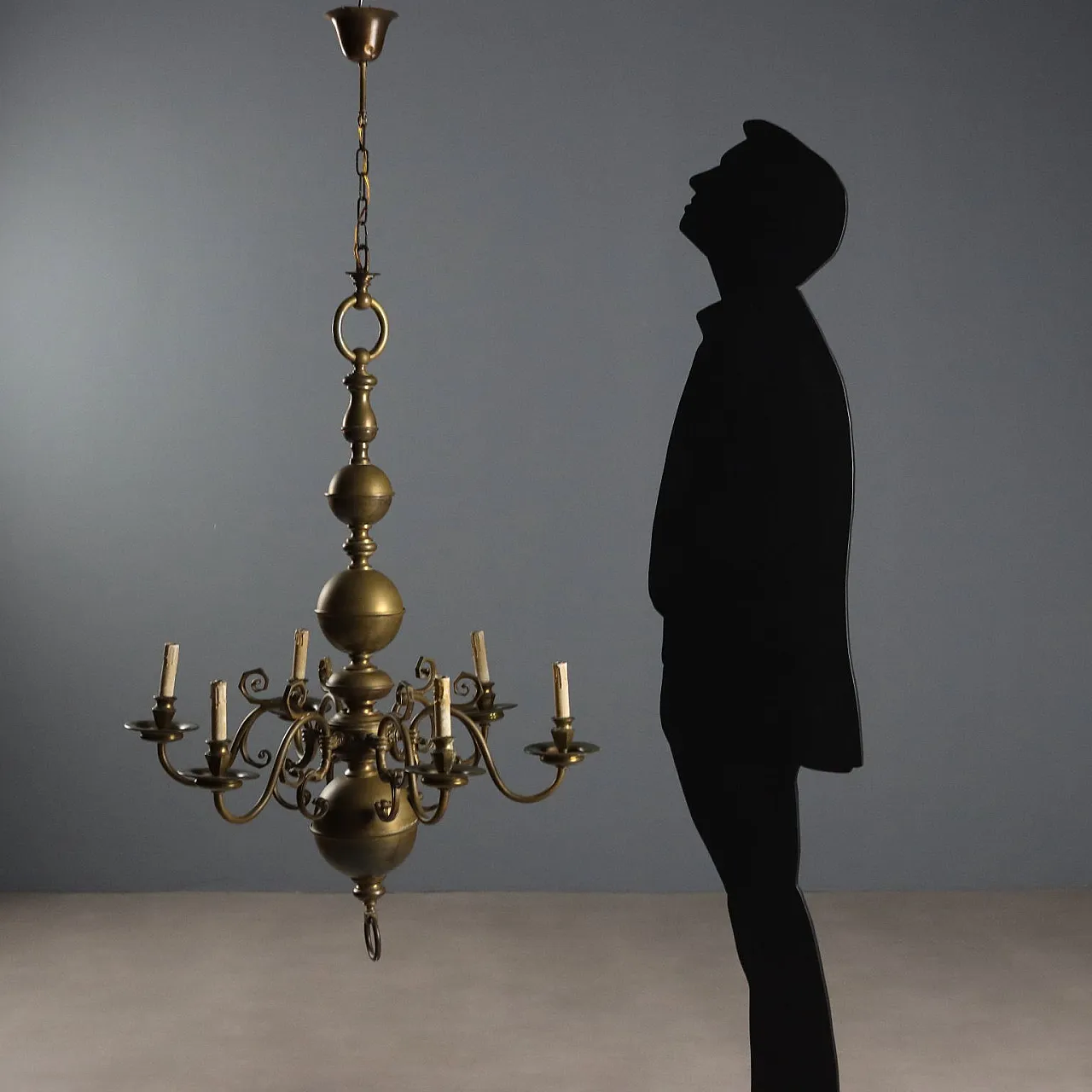 Lampadario olandese i bronzo, primo '900 2
