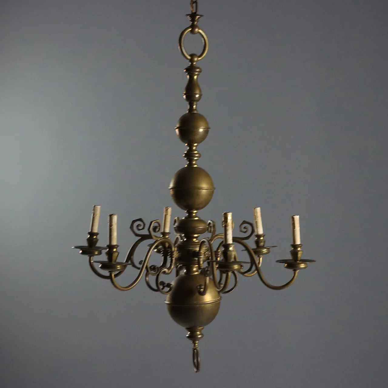Lampadario olandese i bronzo, primo '900 3