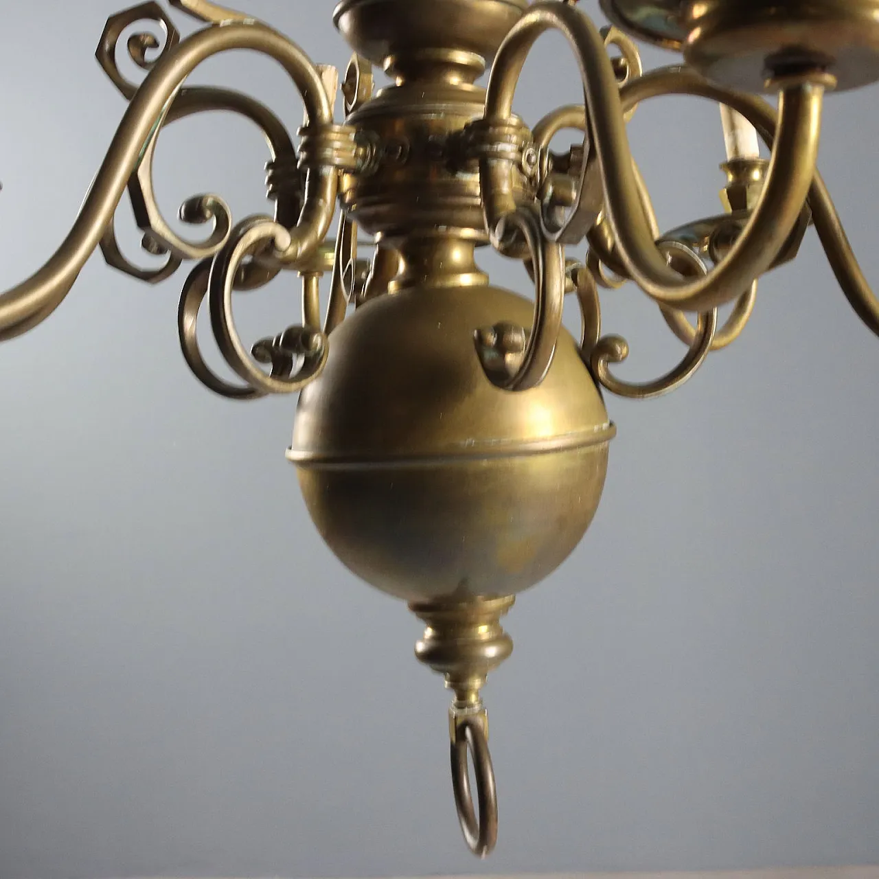 Lampadario olandese i bronzo, primo '900 6