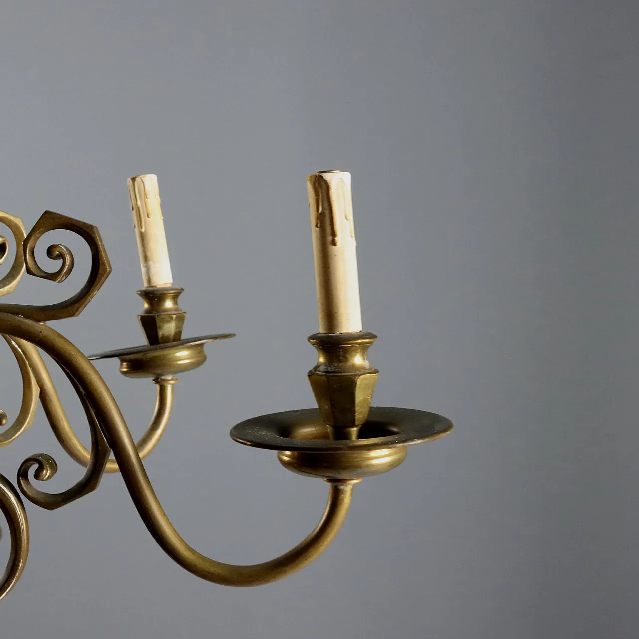 Lampadario olandese i bronzo, primo '900 7
