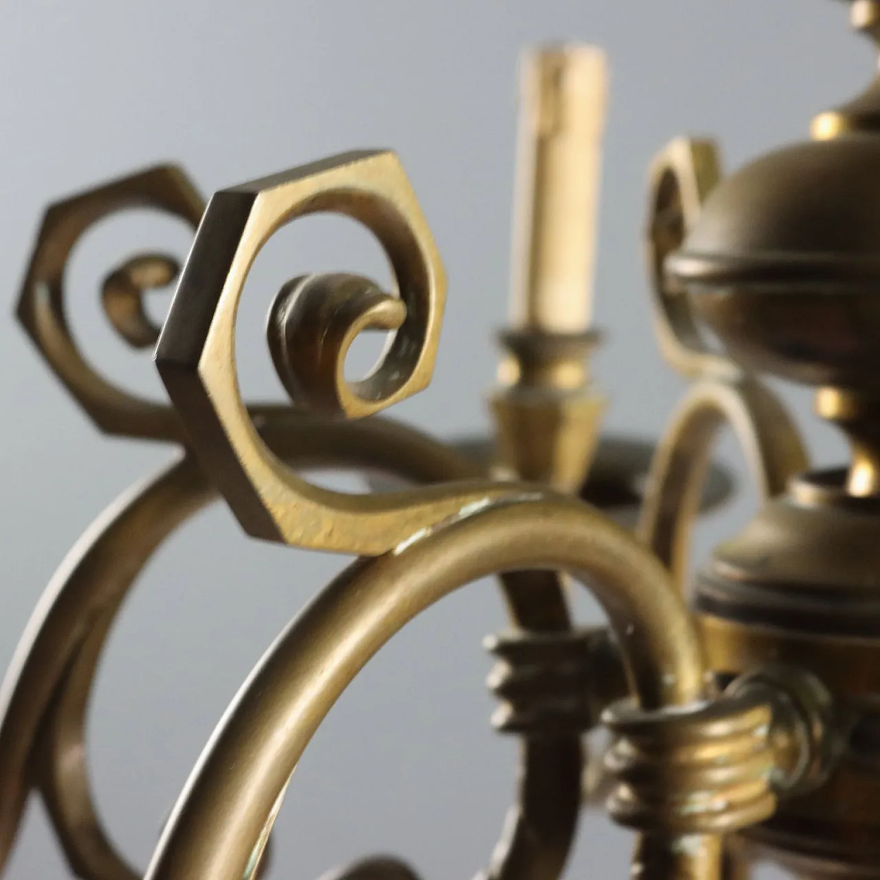 Lampadario olandese i bronzo, primo '900 8