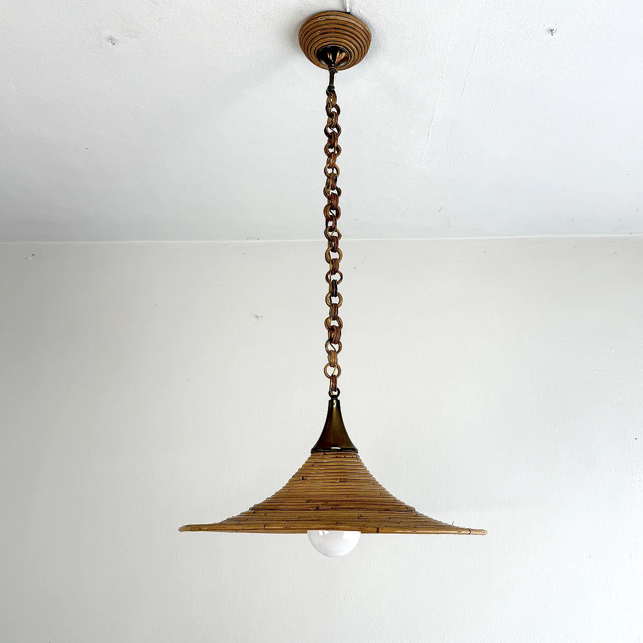 Wicker chandelier in the Vivai Del Sud style, 1970s Italy 1