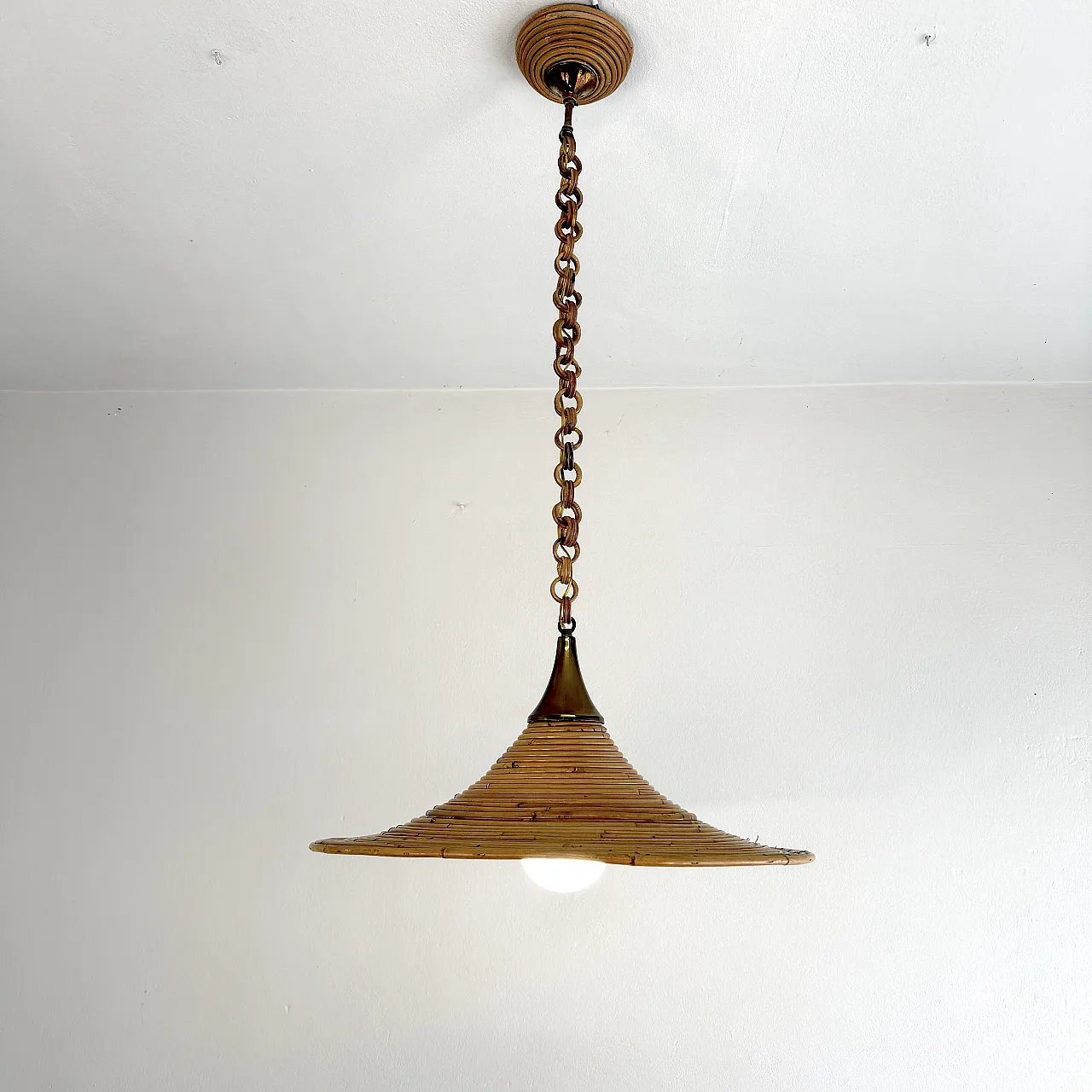 Wicker chandelier in the Vivai Del Sud style, 1970s Italy 2