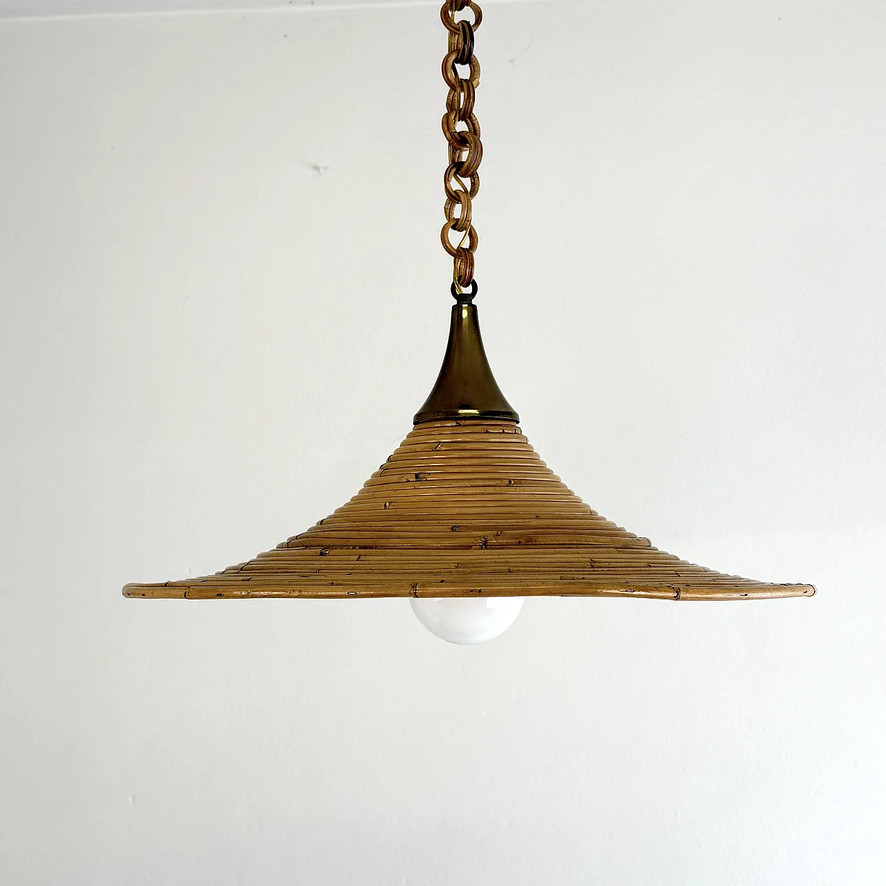 Wicker chandelier in the Vivai Del Sud style, 1970s Italy 3