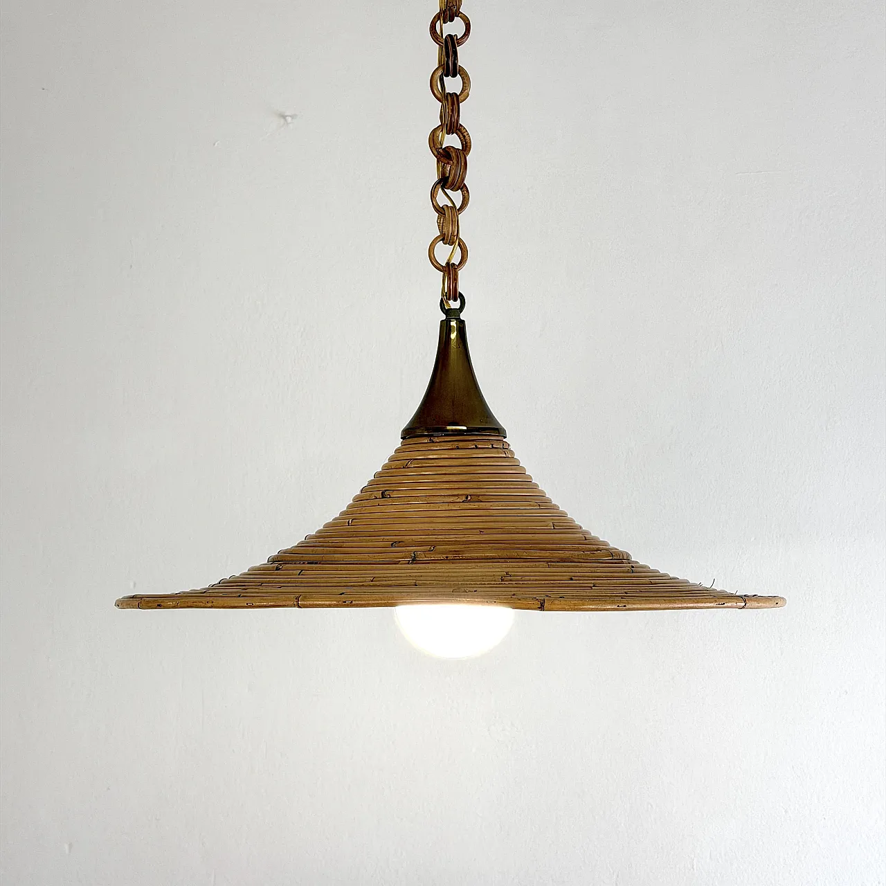 Wicker chandelier in the Vivai Del Sud style, 1970s Italy 4