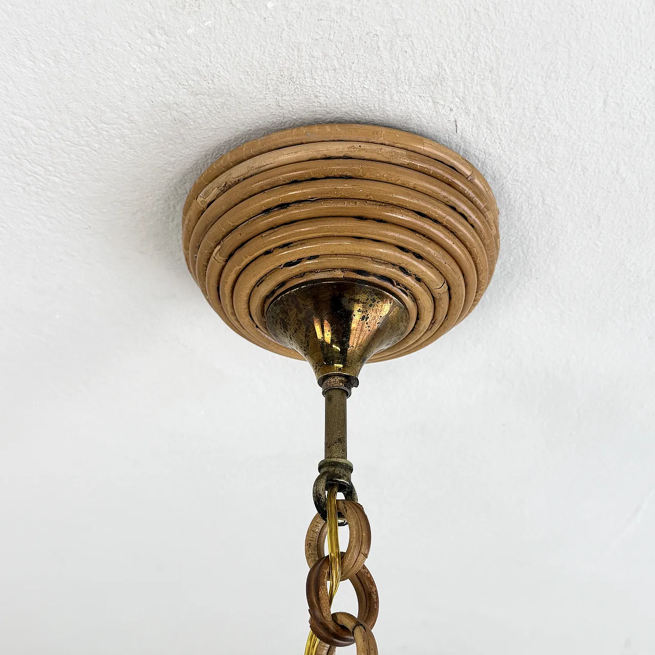 Wicker chandelier in the Vivai Del Sud style, 1970s Italy 8