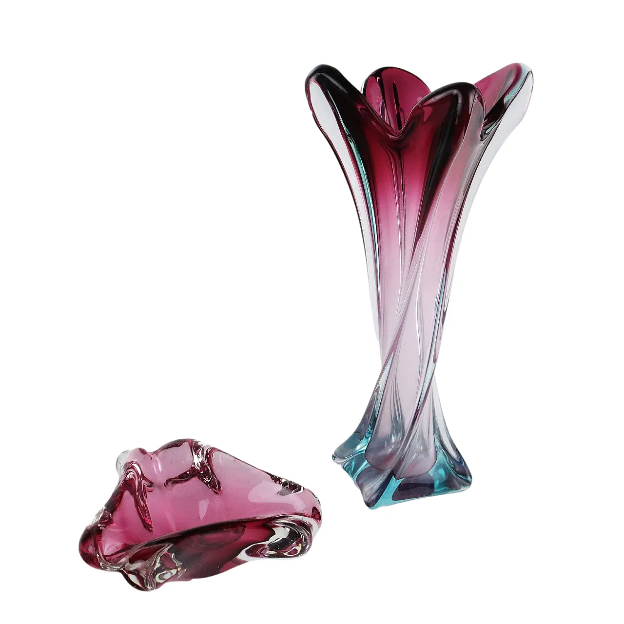Colored submerged glass vase and ashtray, 1960s 1