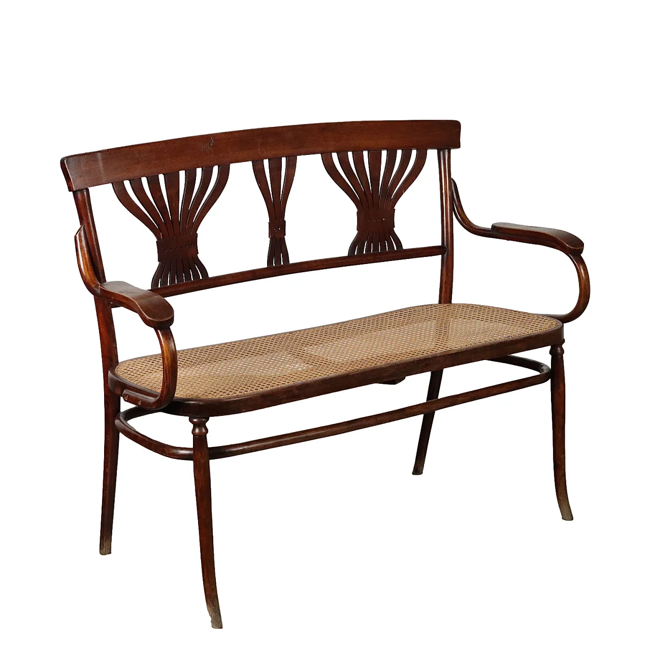Divanetto panca Art Nouveau in stile Thonet in paglia di Vienna, '900 1